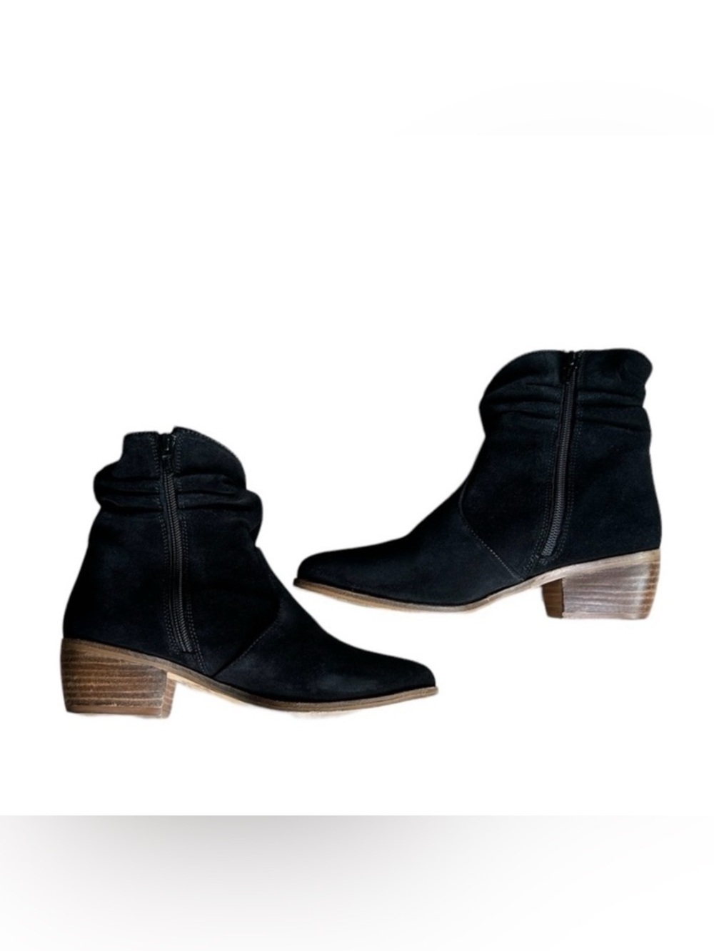 Anthropologie Barcelona Black Suede Ankle Block Heel Booties Boots size 6 - Picture 3 of 15